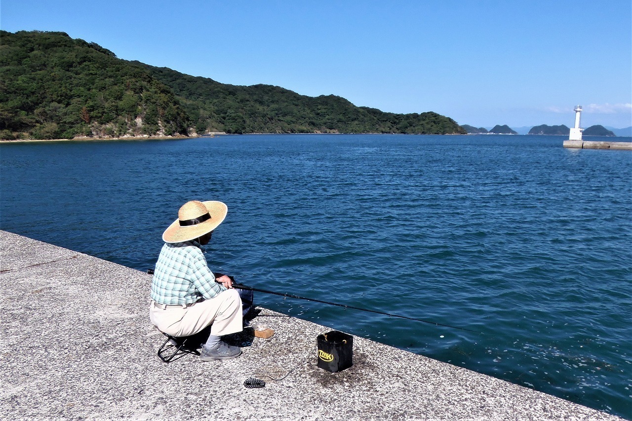 山口県長門市仙崎 人工島の釣り師と釣果 山口県 長門市 今が旬